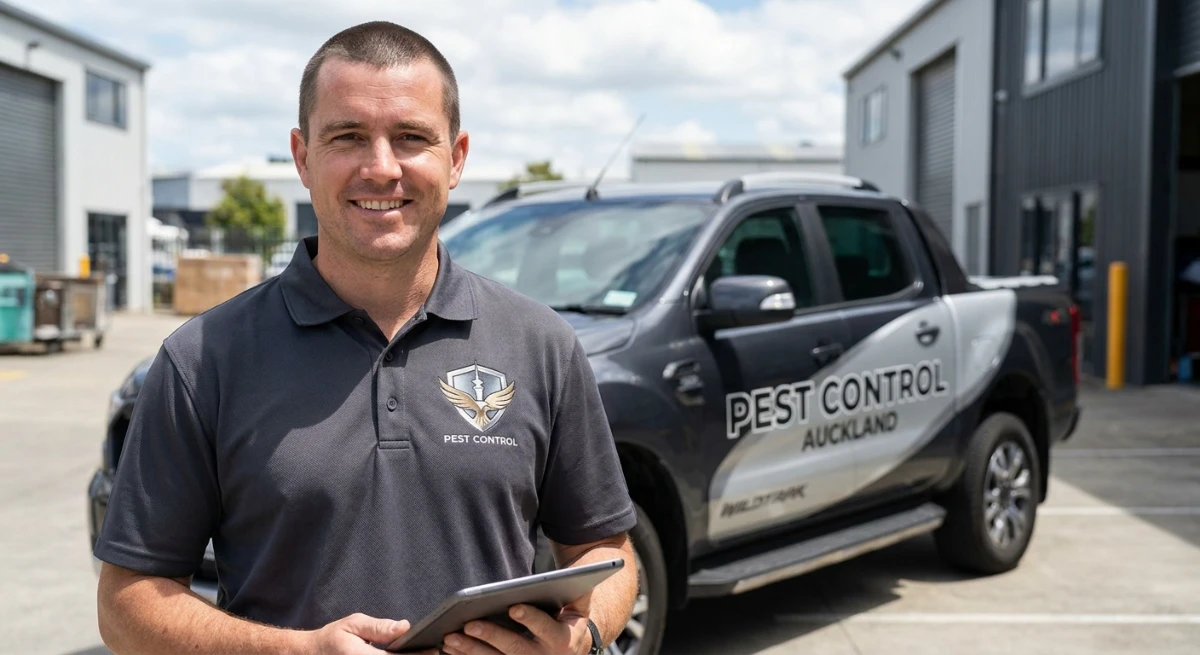 Community Initiatives for Pest Eradication in Auckland Professional pest control technician conducting commercial IPM inspection