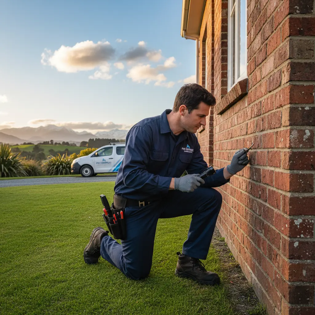 Professional pest control technician inspecting a property