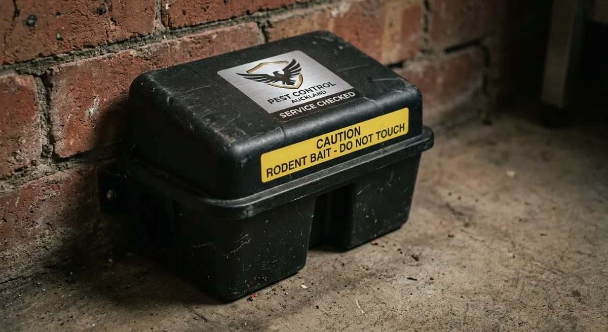 Professional rodent monitoring station used in Auckland commercial restaurant pest control