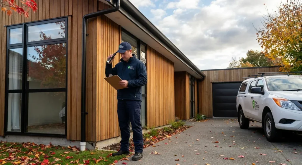 Professional technician inspecting a home for the Auckland Winter Defense Pest Pack