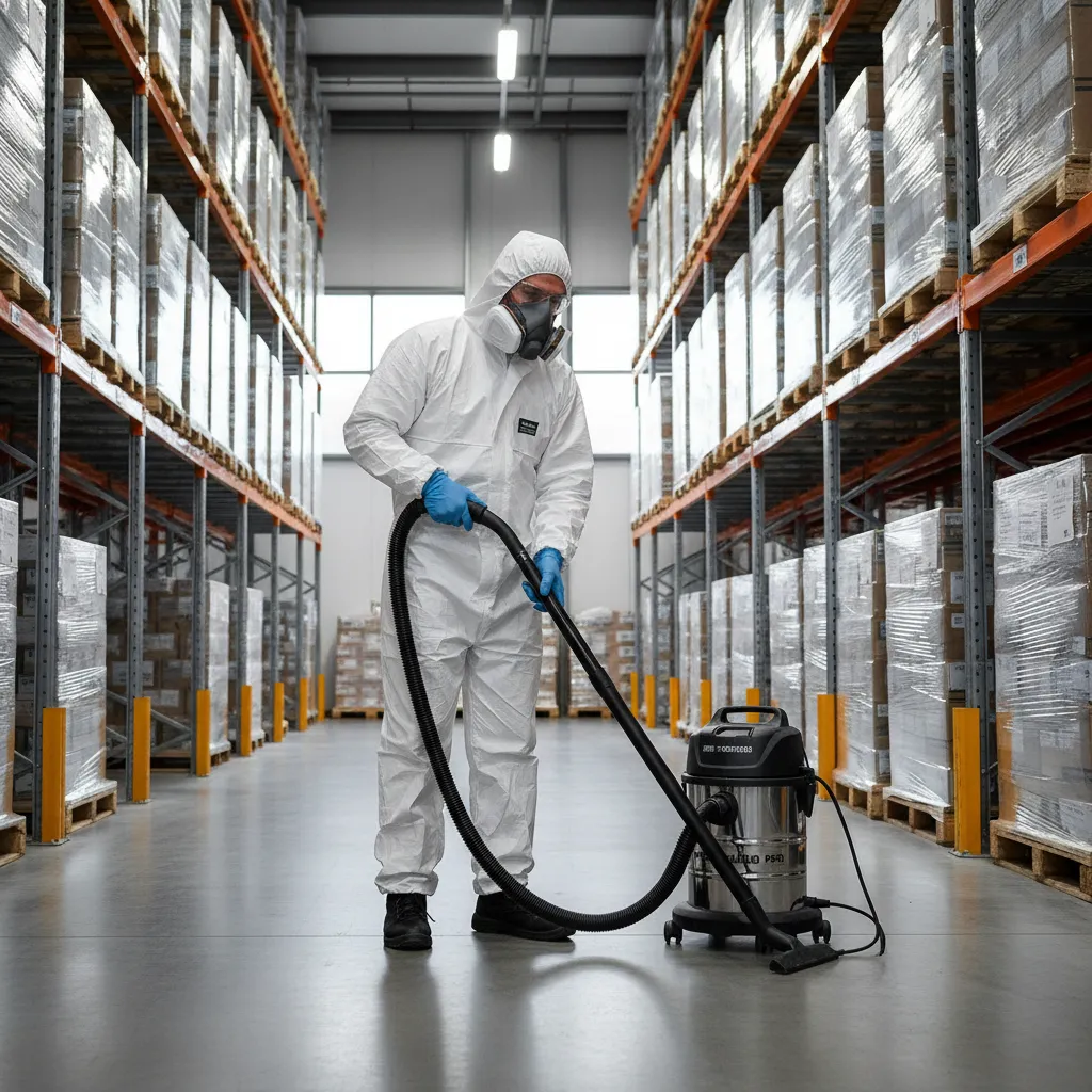 Professional technician performing HEPA vacuuming for pest decontamination