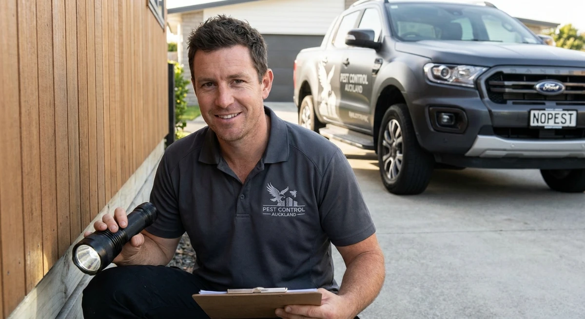 Professional technician providing rodent control services in Auckland