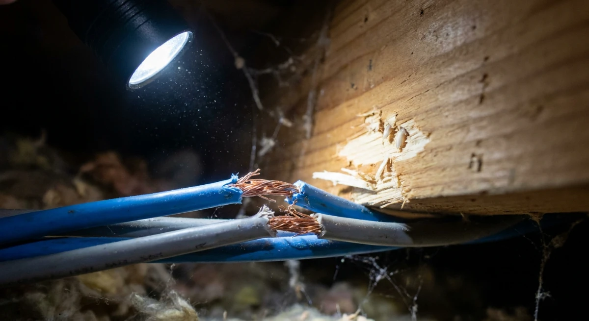 Rat gnaw marks on commercial building wiring