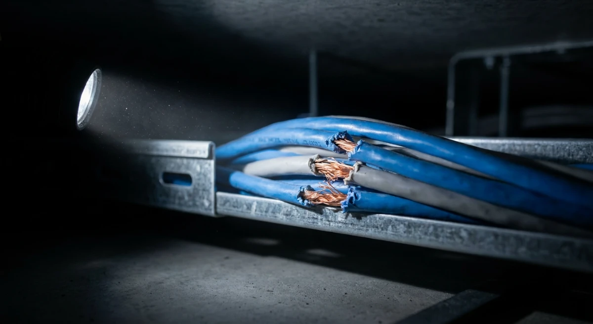 Rodent damage on commercial office cabling in Auckland