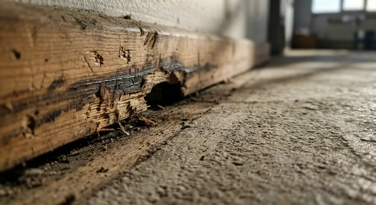 Rodent grease marks and entry point in a commercial building