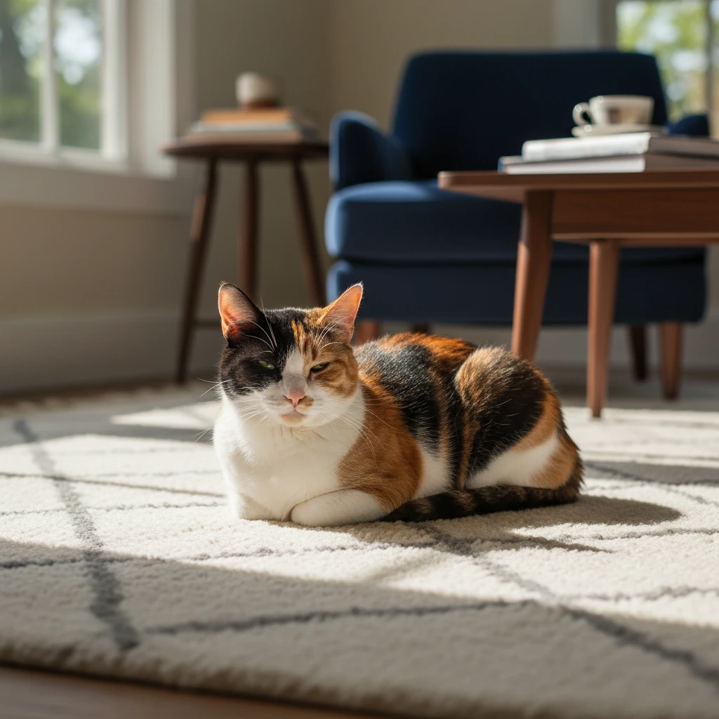 Safe and healthy pet cat resting indoors
