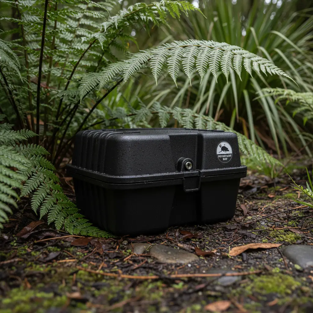Secure eco-friendly rodent bait station in native bush