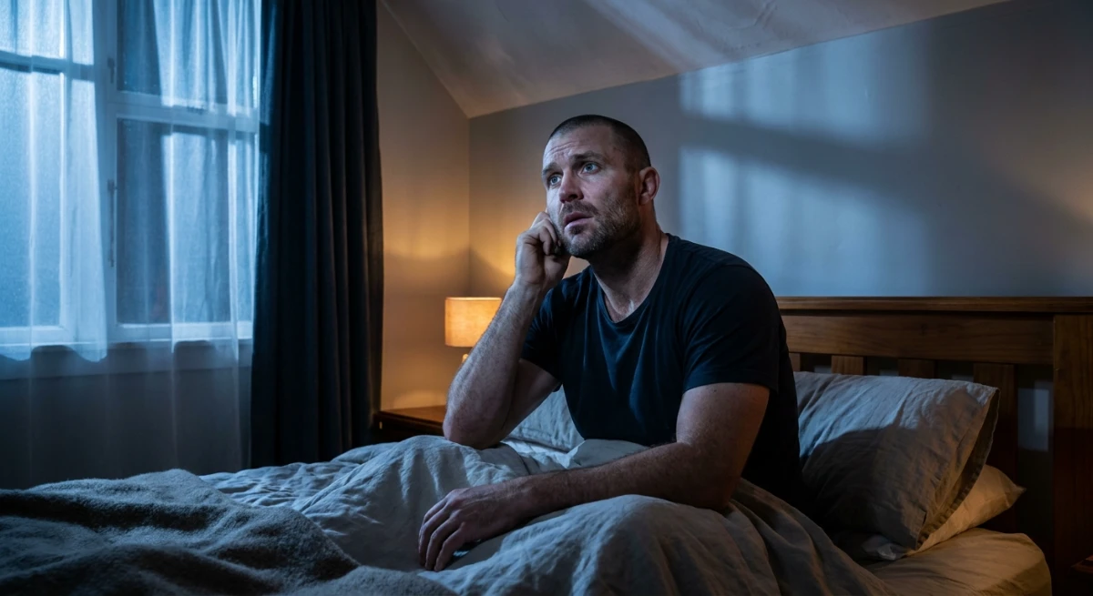 Stressed homeowner experiencing insomnia due to pest infestation in Auckland