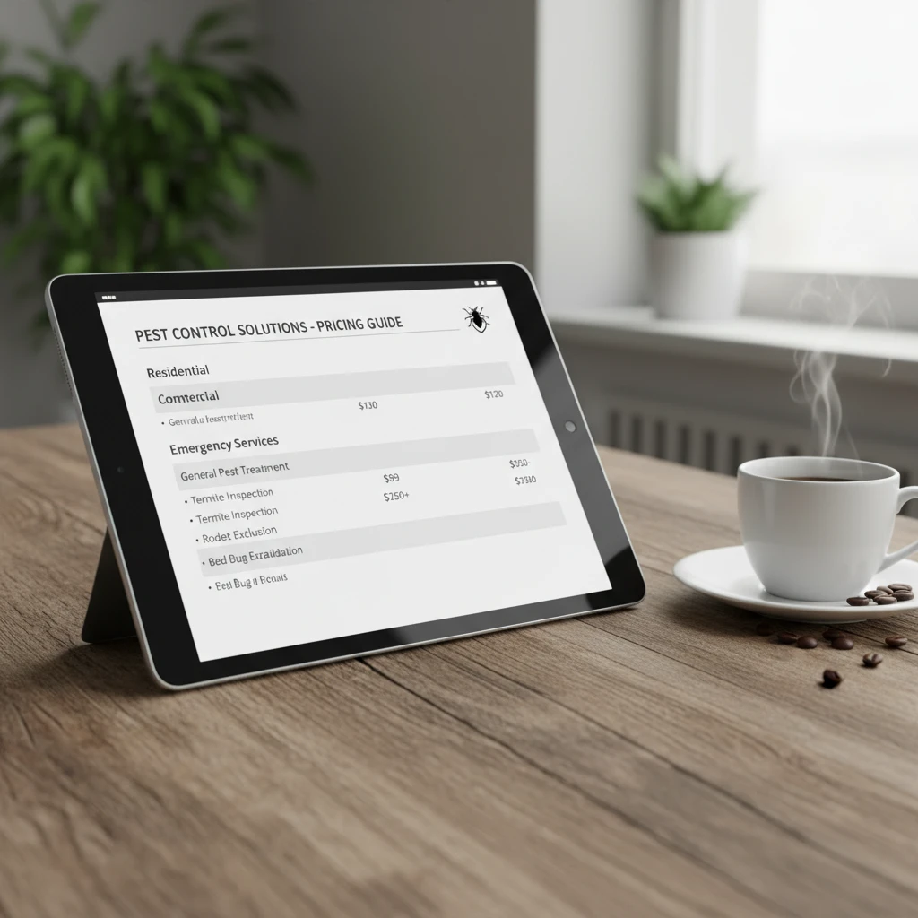 Transparent pest control pricing quote on a tablet