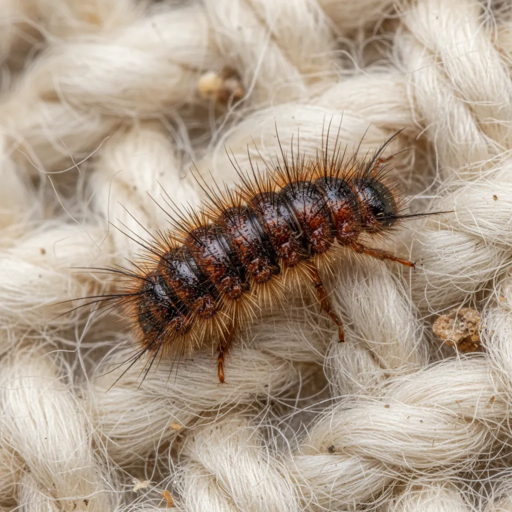 Varied carpet beetle larva macro