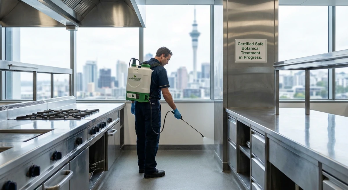 Zero-emission pest control treatment in Auckland kitchen