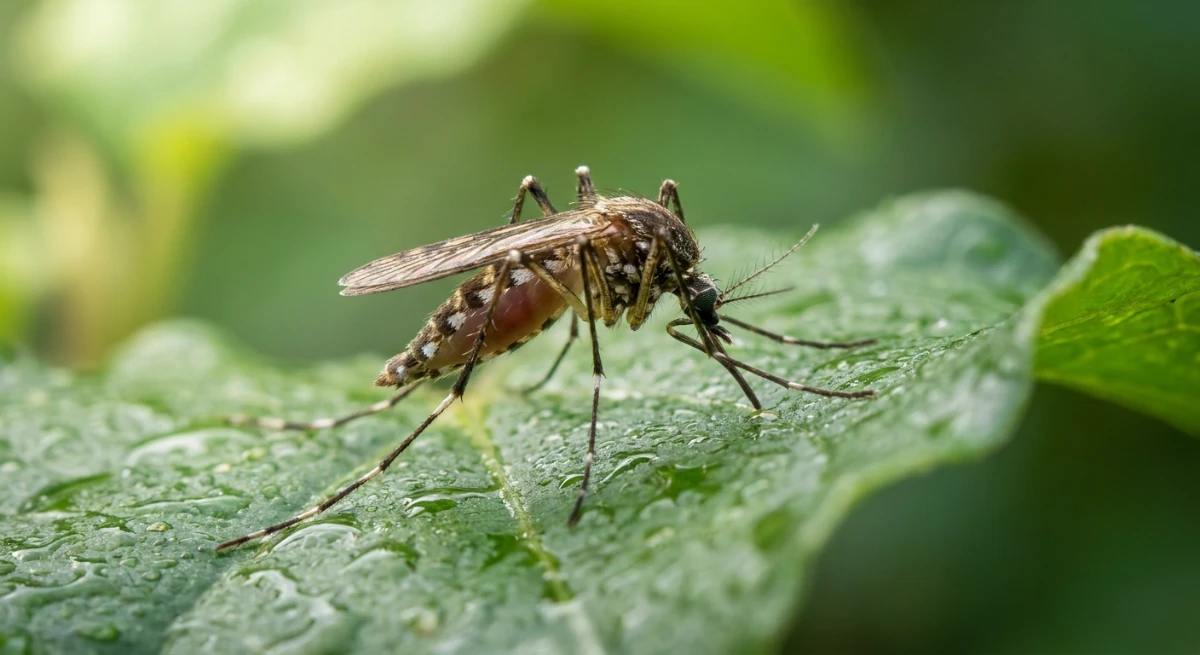 Adult mosquito resting on green foliage in an Auckland garden