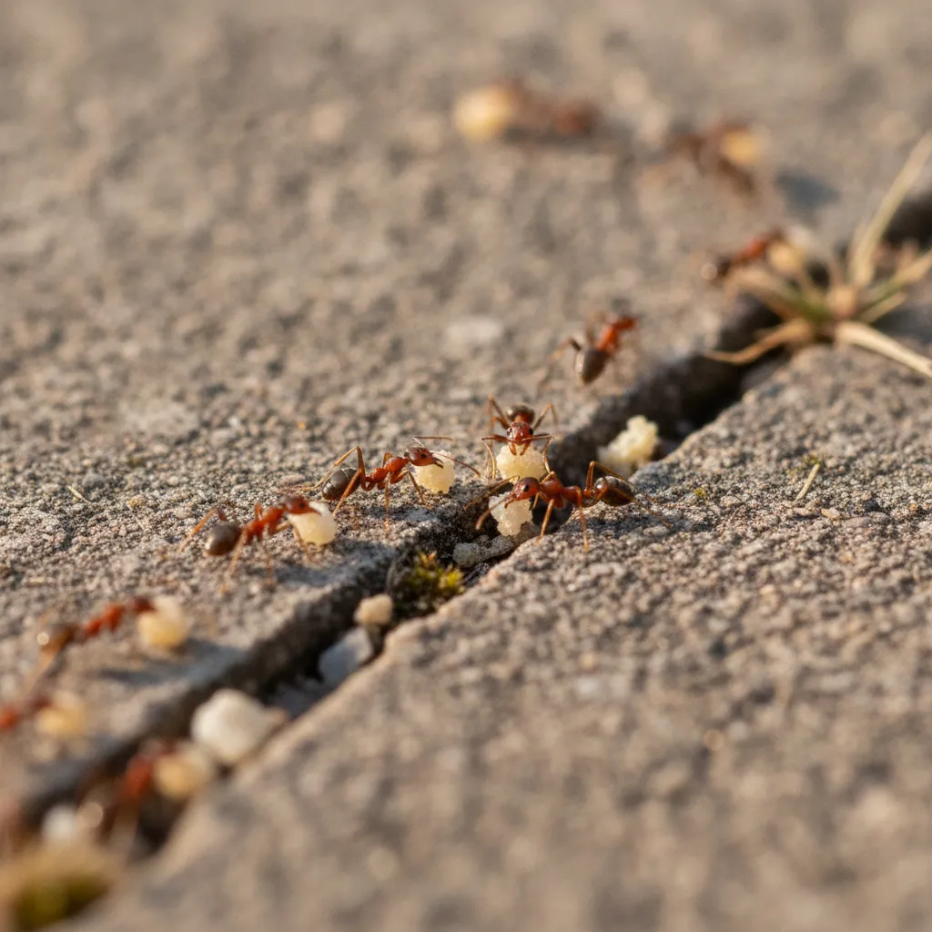 Argentine ants foraging on a concrete path in an urban environment