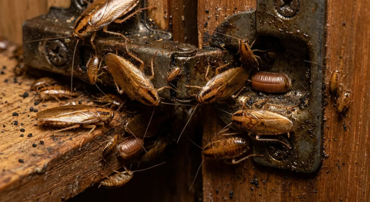 Close up of a German cockroach infestation in an Auckland kitchen