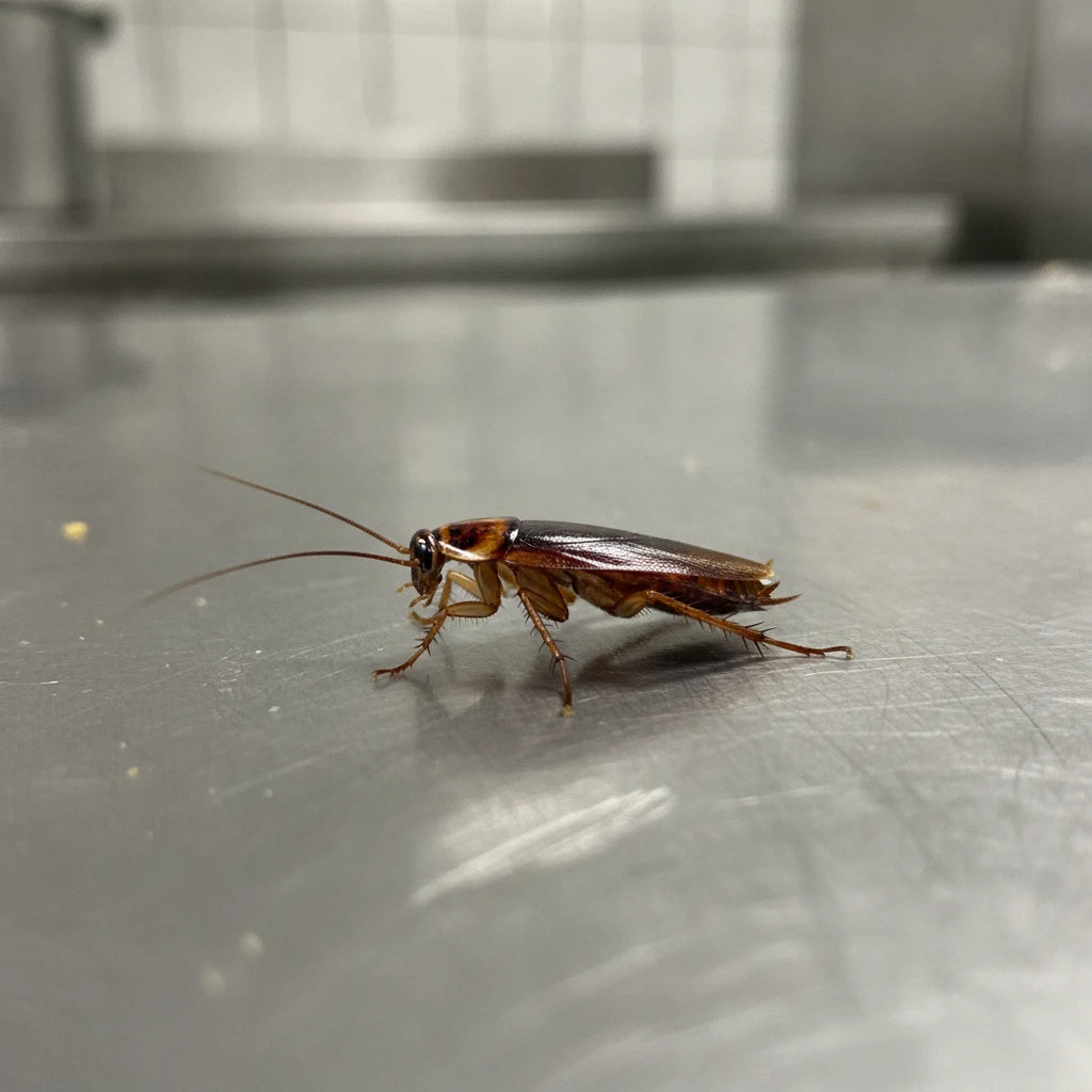 German cockroach on a commercial kitchen surface highlighting the need for Auckland CBD pest control