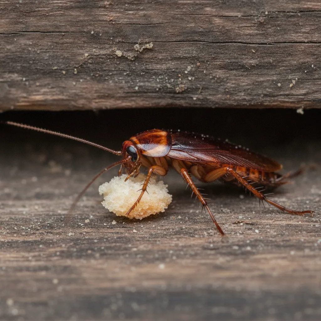 Macro close-up of a German cockroach hiding in a dark crevice