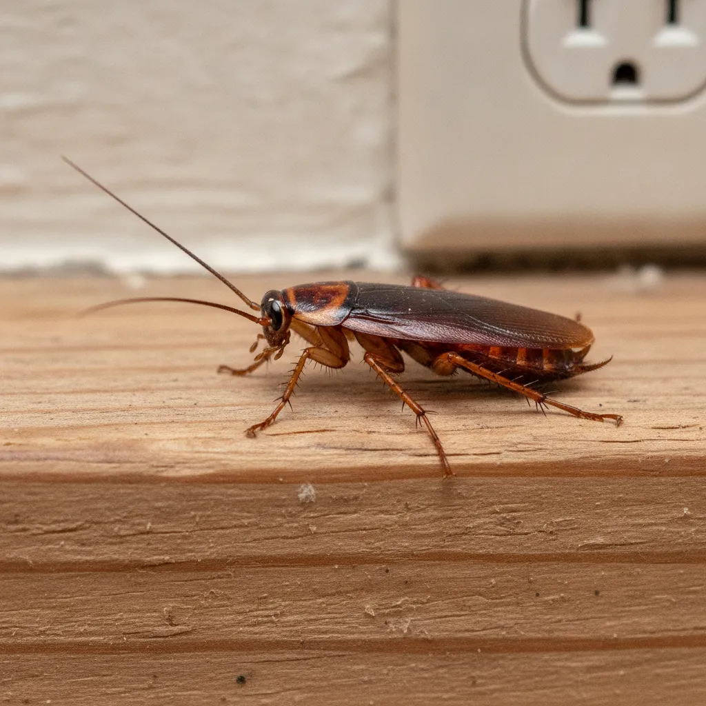 Macro close-up of a German cockroach on a skirting board