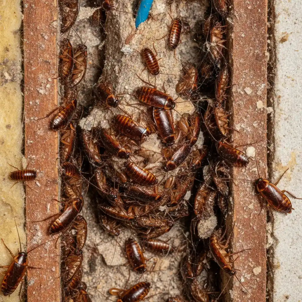 Macro view of a German cockroach nest highlighting the severity of an active infestation