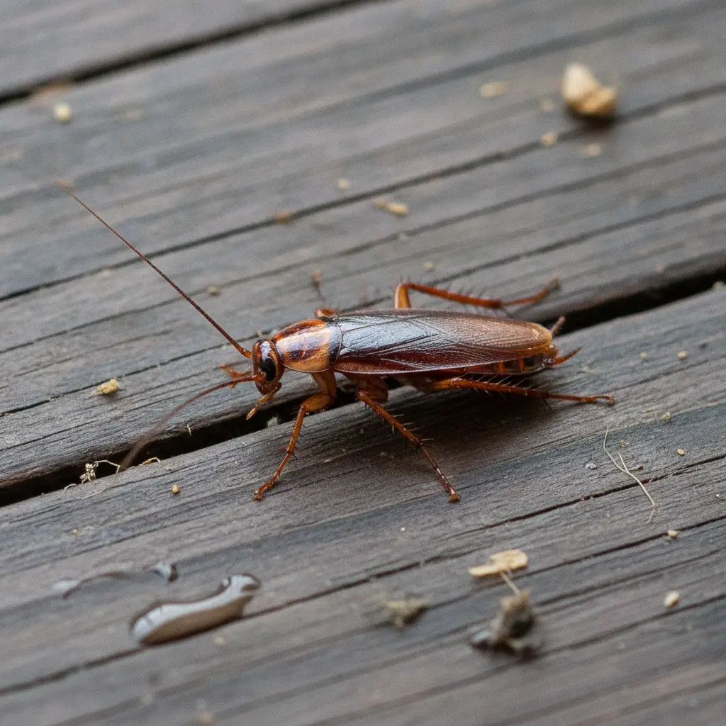 Macro view of a German cockroach on a wooden surface highlighting the need for Howick pest control