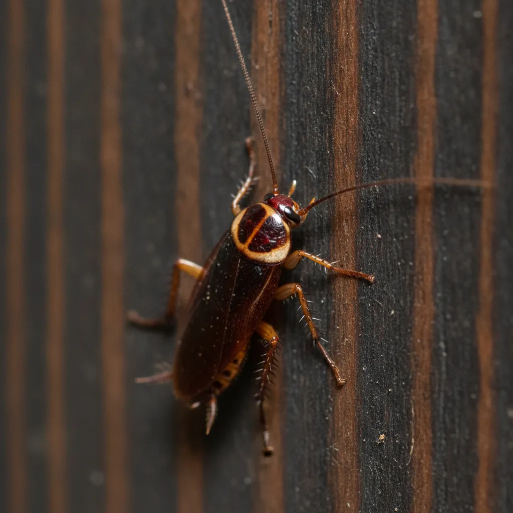 Macro view of a German cockroach on a wooden surface highlighting the need for Ant & Cockroach Control