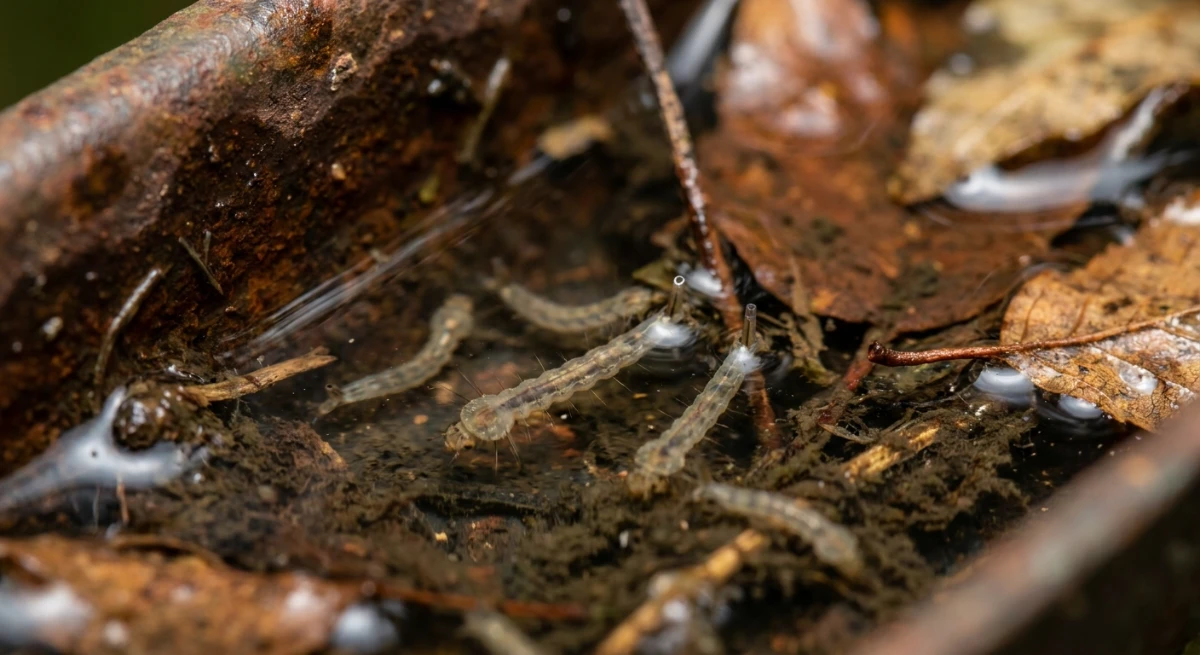 Mosquito larvae in stagnant water