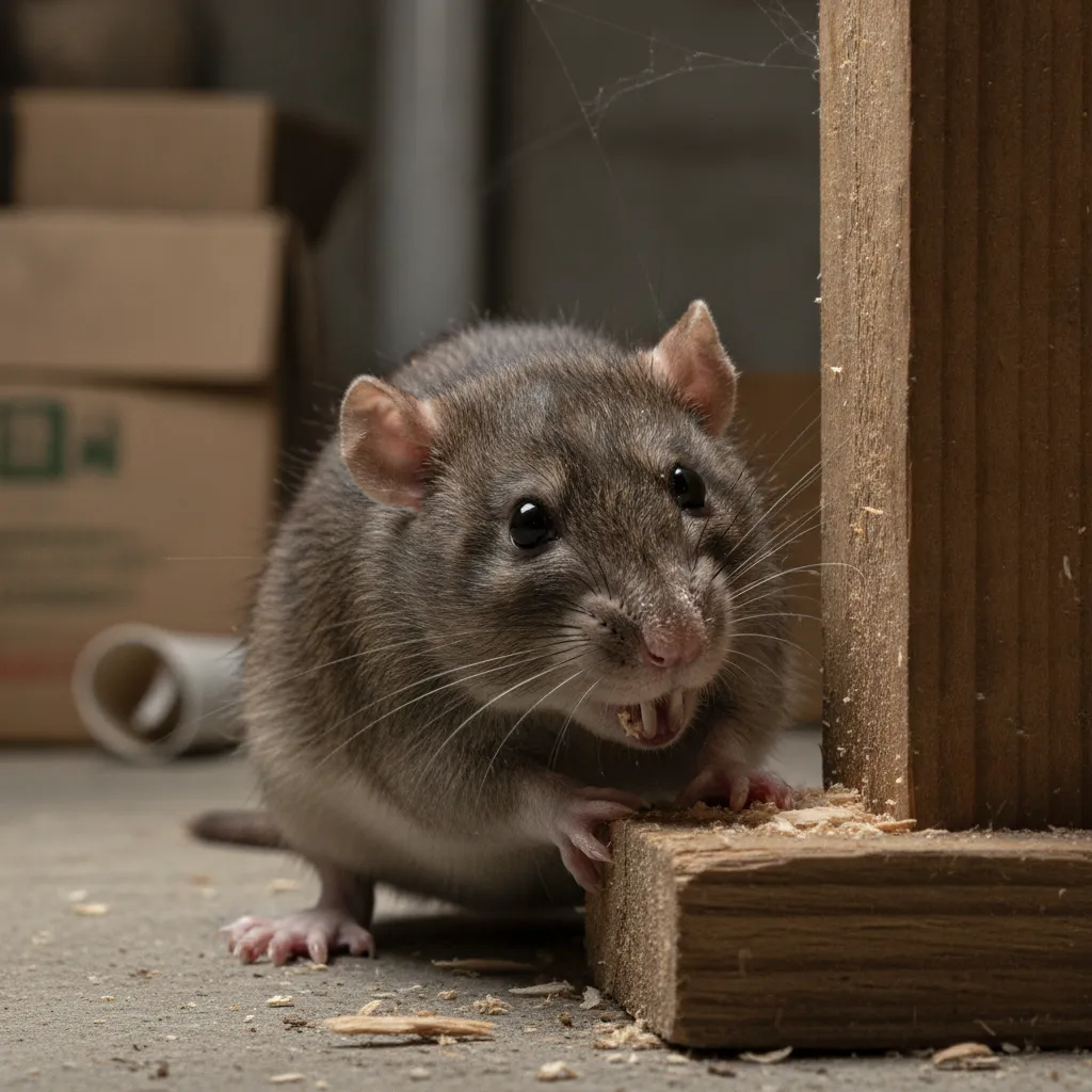 Norway rat causing structural damage in an urban environment