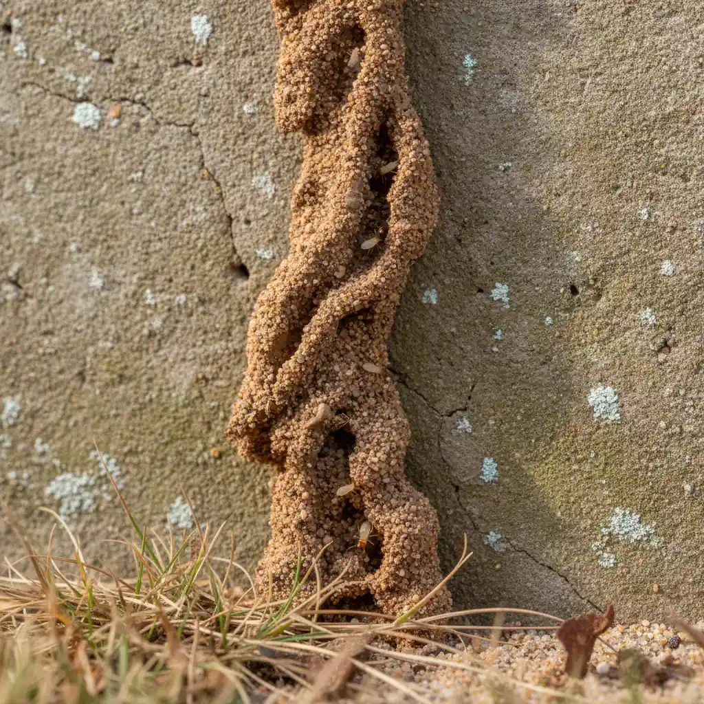 Termite mud tube on commercial building foundation
